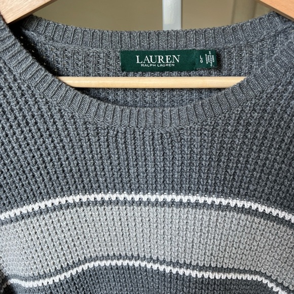 Lauren Ralph Lauren Women’s Gray Striped Cotton Sweater - Size L - Picture 4 of 9